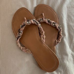 Size 7B/37 Jessica Simpson ribbon flip flops with crystals and chains